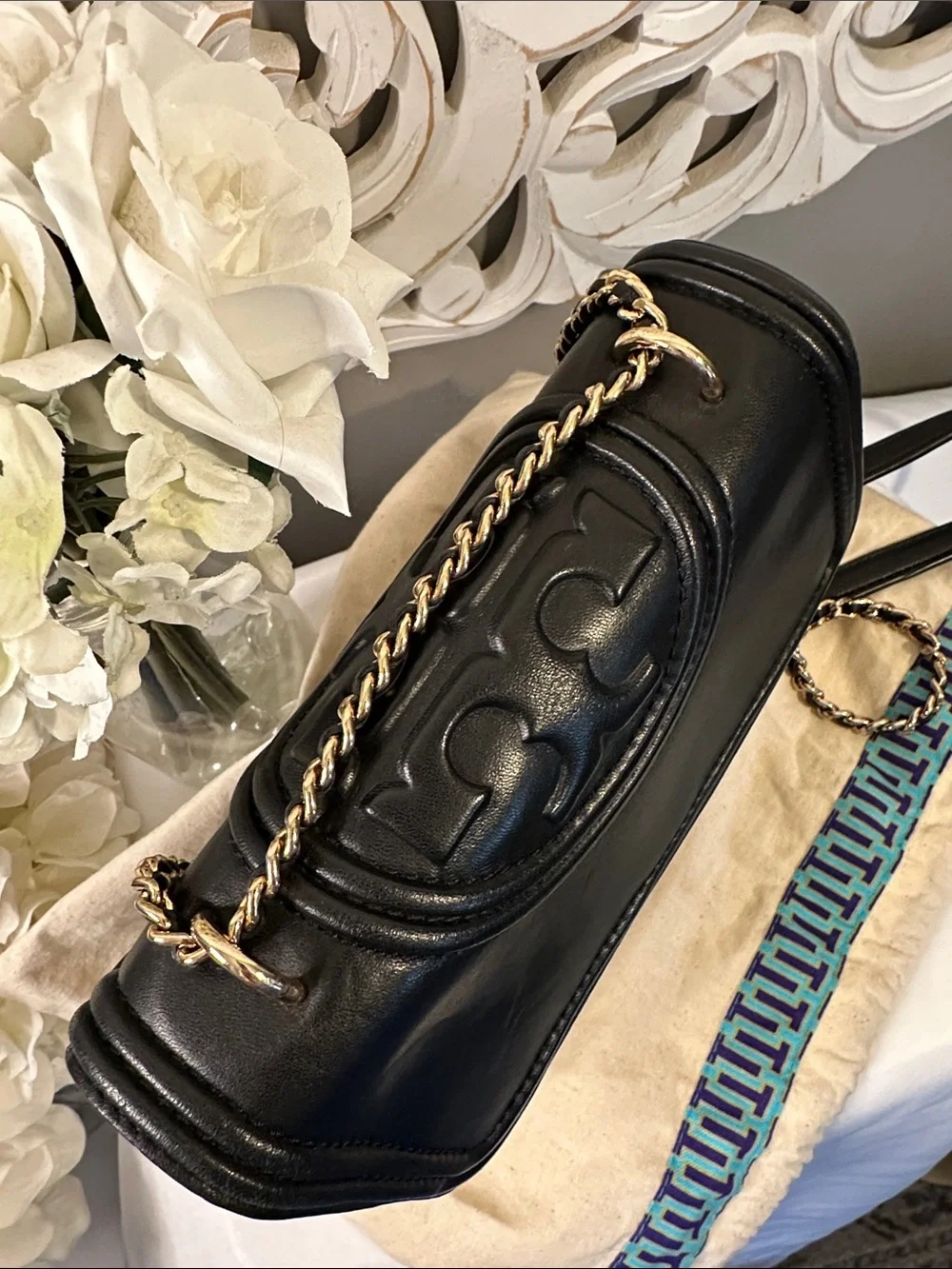 Tory Burch Black Leather Fleming Quilted Shoulder Bag